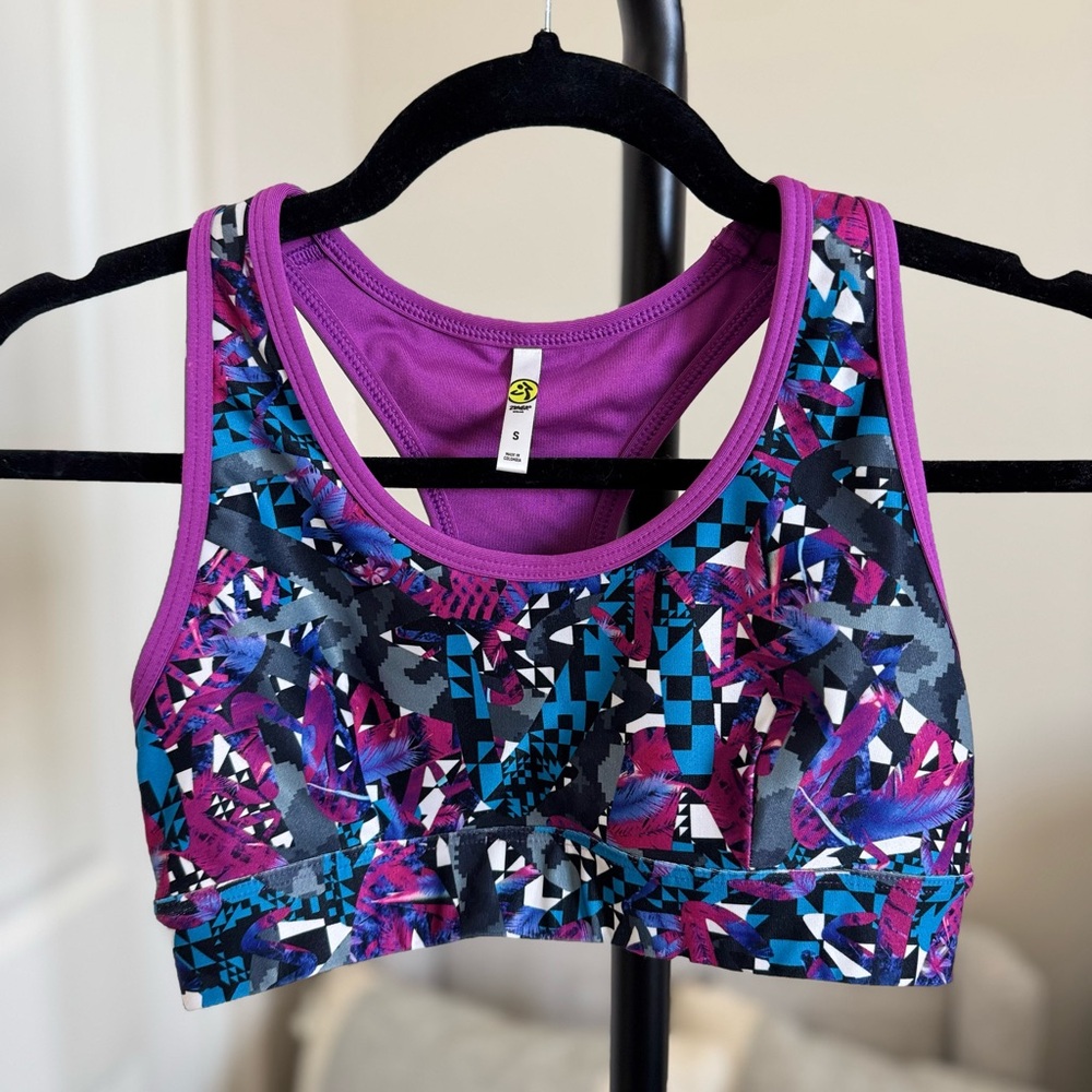 Zumba Fitness Purple and Blue Sports Bra with Racerback